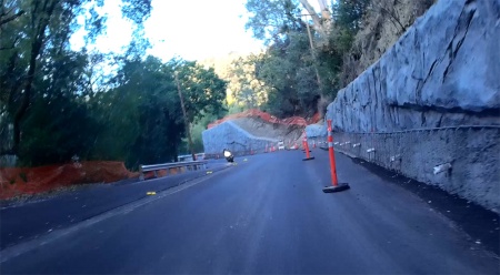The narrows, about a mile up from Saratoga on Hwy 9, has been widened. Good news for cars and bikes.